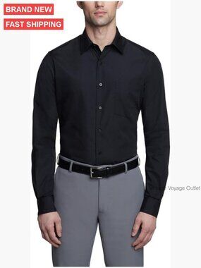 Fitted Poplin Long Sleeve Dress Shirt, Wrinkle Free, Point Collar